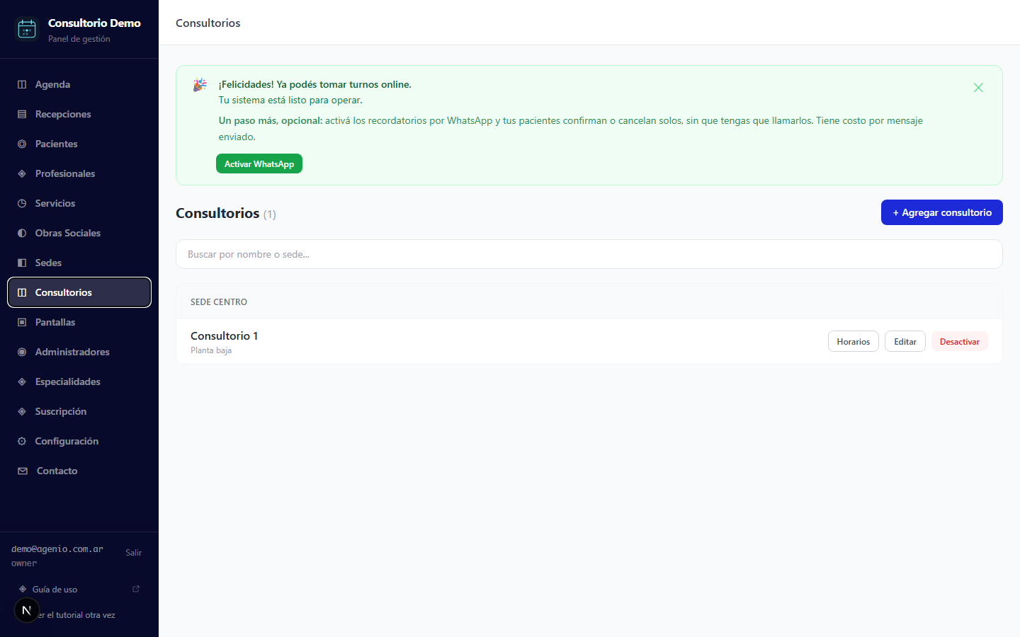 Creá los consultorios o salas — vista de computadora
