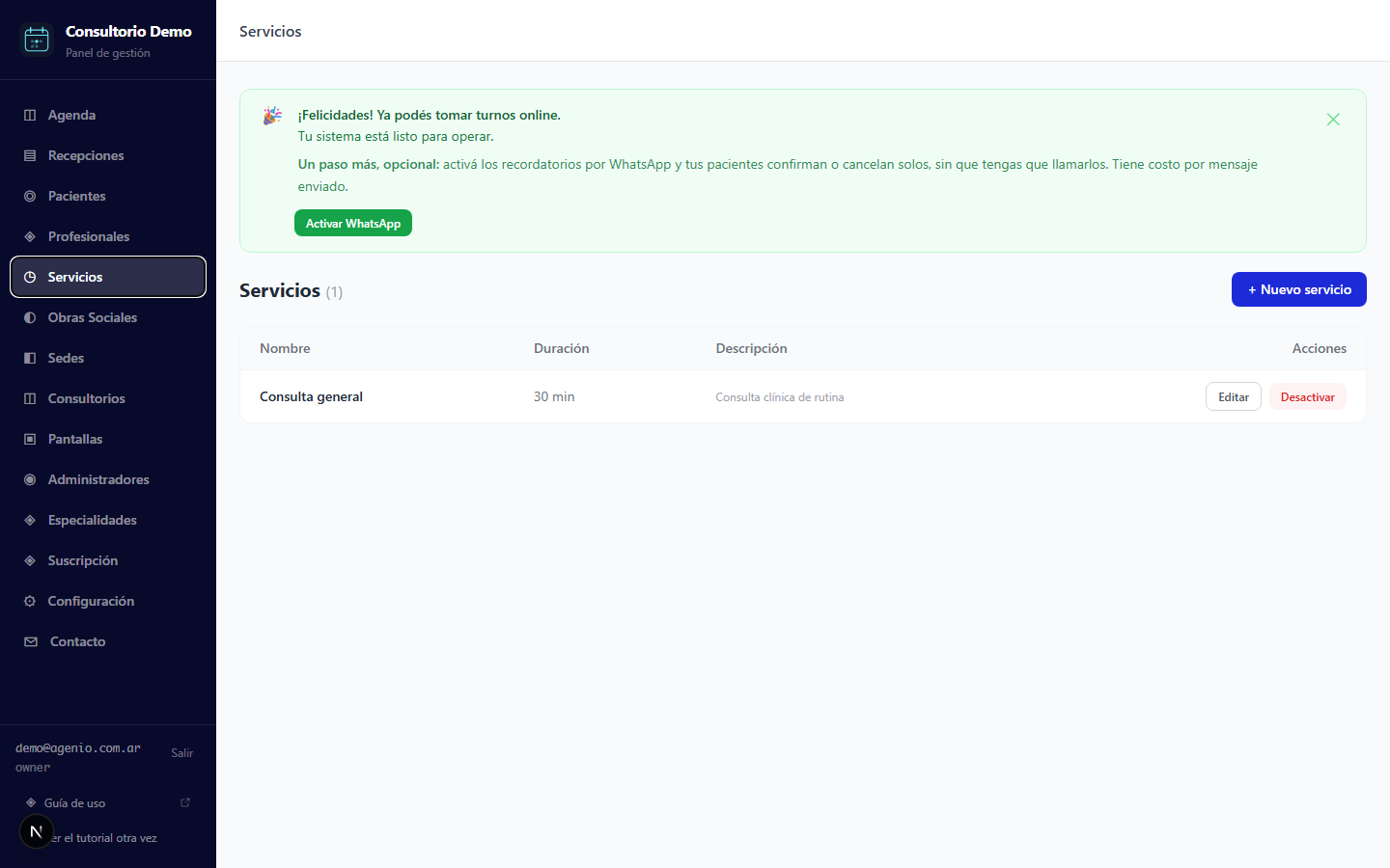 Cargá tus servicios — vista de computadora